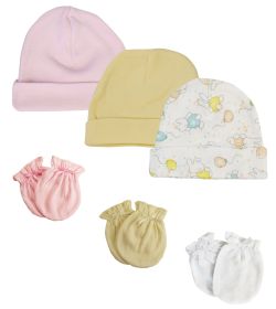 Girls Baby Caps and Mittens (Pack of 6)