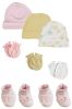 Preemie Baby Girl Caps with Infant Mittens and Booties - 8 Pack