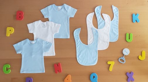 Blue and White Shirts with Bibs 6 pc (size: Newborn)