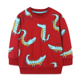 Baby Boy Cartoon Dinosaur Pattern Soft Cotton Quality Hoodie (Color: Red, Size/Age: 90 (12-24M))