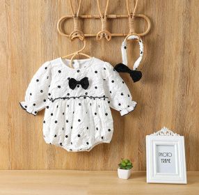 Baby Girl Polka Dot Pattern Bow Decoration Bodysuit With Headband (Color: White, Size/Age: 80 (9-12M))