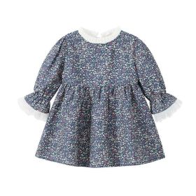 Baby Girl Flower Print Pattern Mesh Patchwork Sleeves Loose Comfy Dress (Color: Black, Size/Age: 110 (3-5Y))