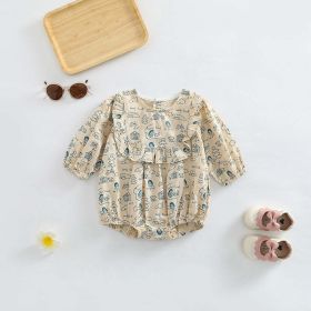 Baby Girl Cartoon Pattern Soft Cotton O-Neck Bodysuit (Color: Apricot, Size/Age: 73 (6-9M))