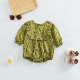 Baby Girl Cartoon Pattern Soft Cotton O-Neck Bodysuit (Color: Green, Size/Age: 80 (9-12M))