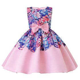 Baby Girl Flower Graphic Bow Patched Design Princess Screen Dress (Color: Purple, Size/Age: 150 (10-12Y))