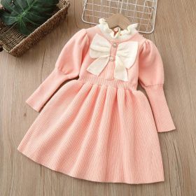 Baby Bow Patched Design Puff Sleeve Princess Dress (Color: pink, Size/Age: 100 (2-3Y))