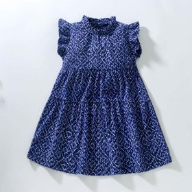 Baby Girl Ditsy Flower Graphic Sleeveless Loose Princess Dress (Color: Blue, Size/Age: 120 (5-7Y))