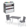 4 Piece Playroom Set - Includes Game Table with Dry Erase Surface and 6 Box Toy Storage Box with Reusable Vinyl Stickers